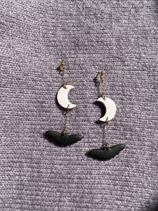 Mini moon and bat on gold filled chain