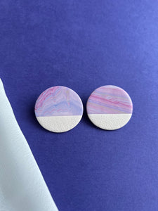 Large circle stud - pink/purple marble