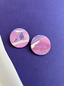 Large circle stud - pink/purple marble
