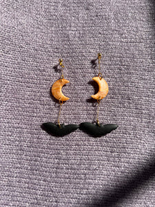 Mini moon and bat on gold filled chain